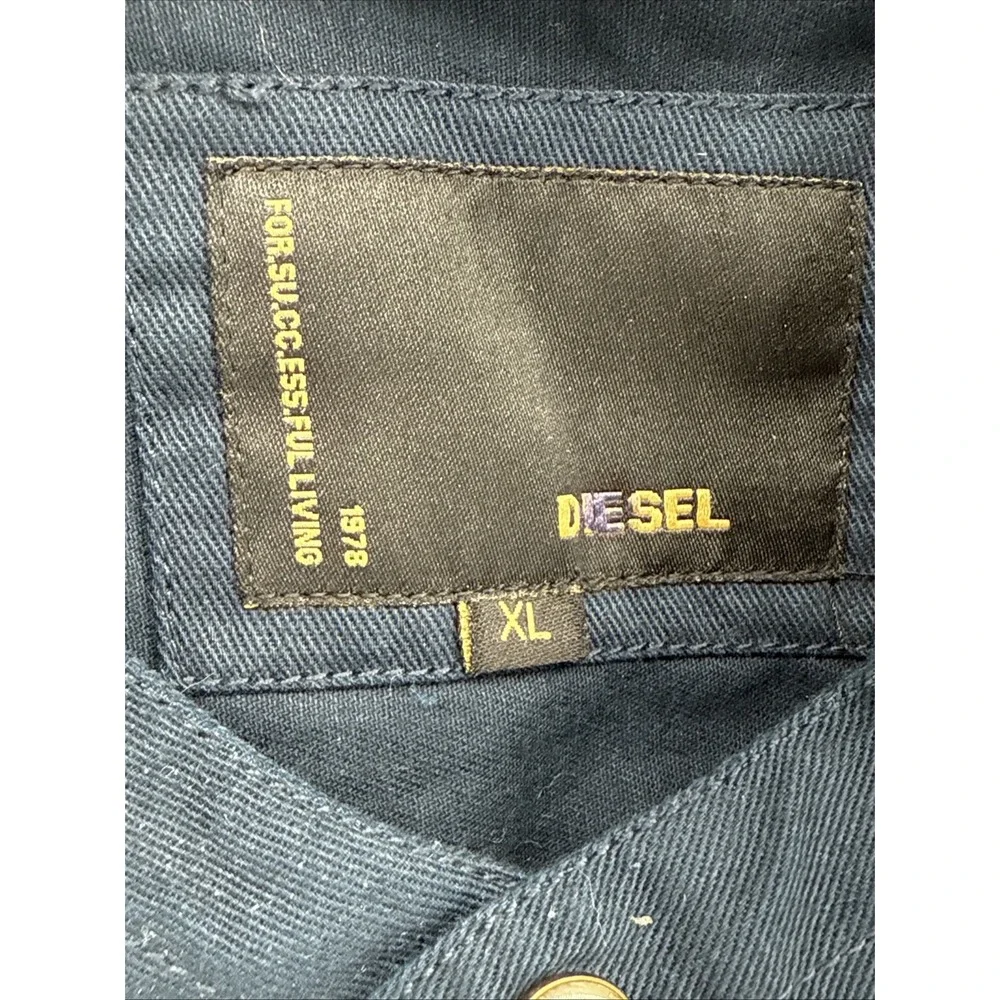 Diesel Successful Living 1979 ‎ Navy Band Collar Pearl Snap Shirt XL